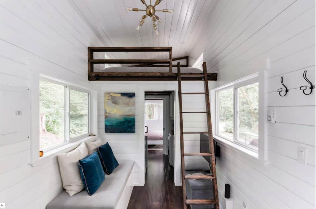 white walled interior of tiny home