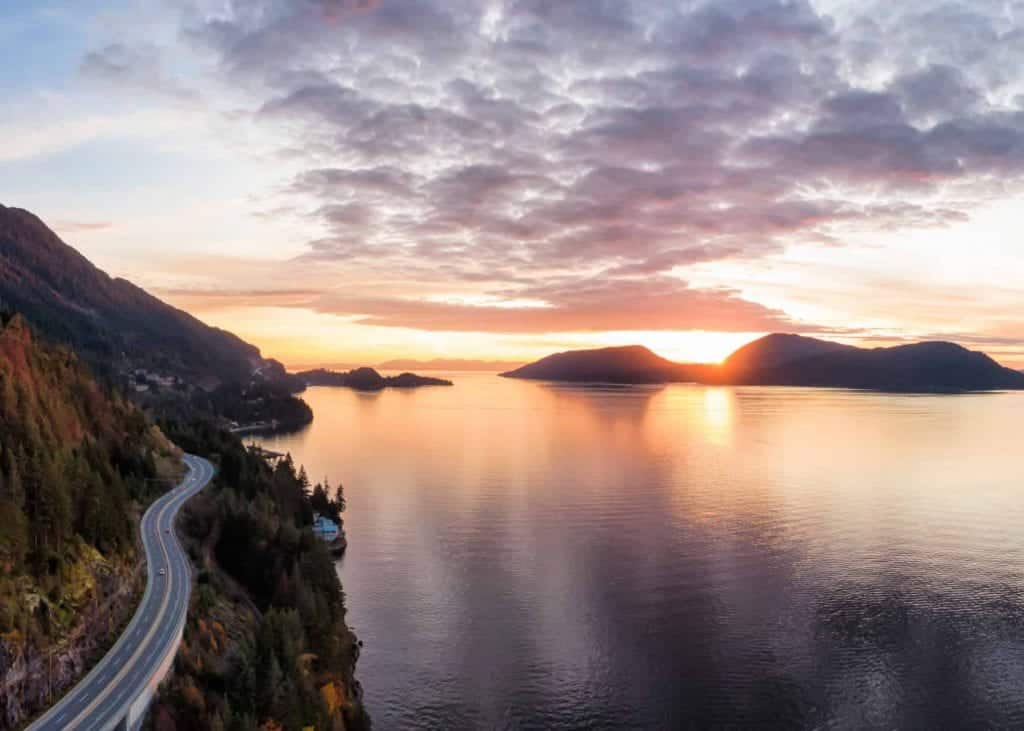 sea to sky highway in bc at dusk