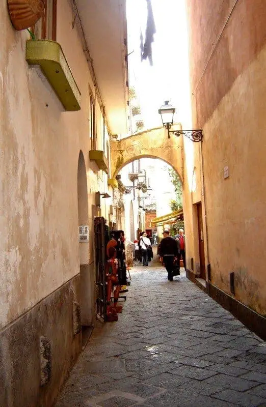 people walking on narrow street in Sorrento