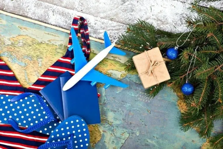 blue plane and christmas decorations