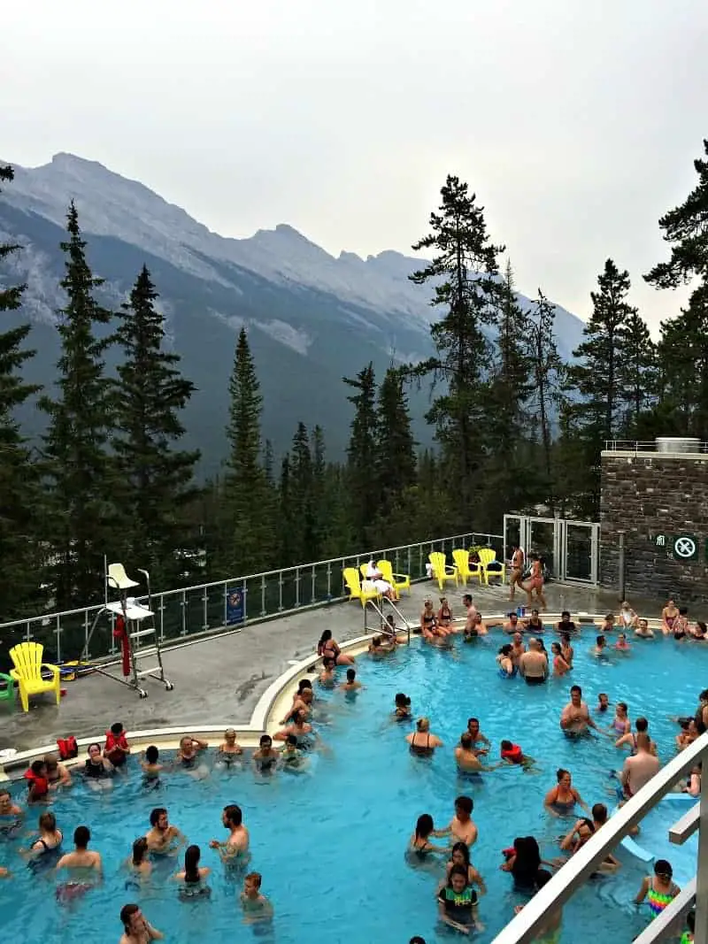 people enjoying banff hot springs