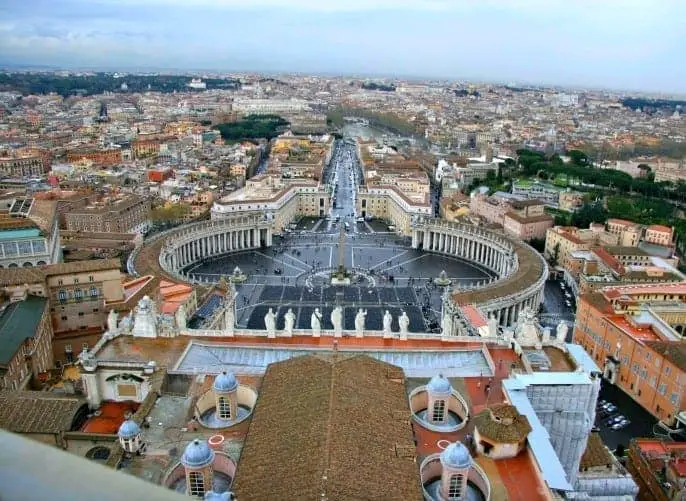 The view of St Peter's square from the Dome of St. Peter's Basilica