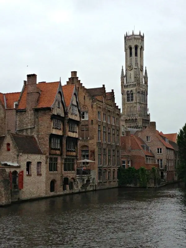 bruges canal with view of belfort tower