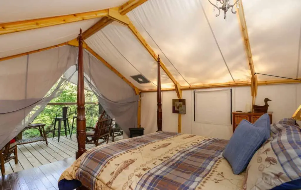bed inside glamping tent mission airbnb