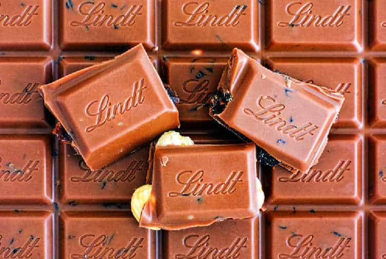 square of lindt milk chocolate with nuts