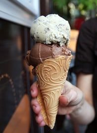 two ice cream scoops on cone