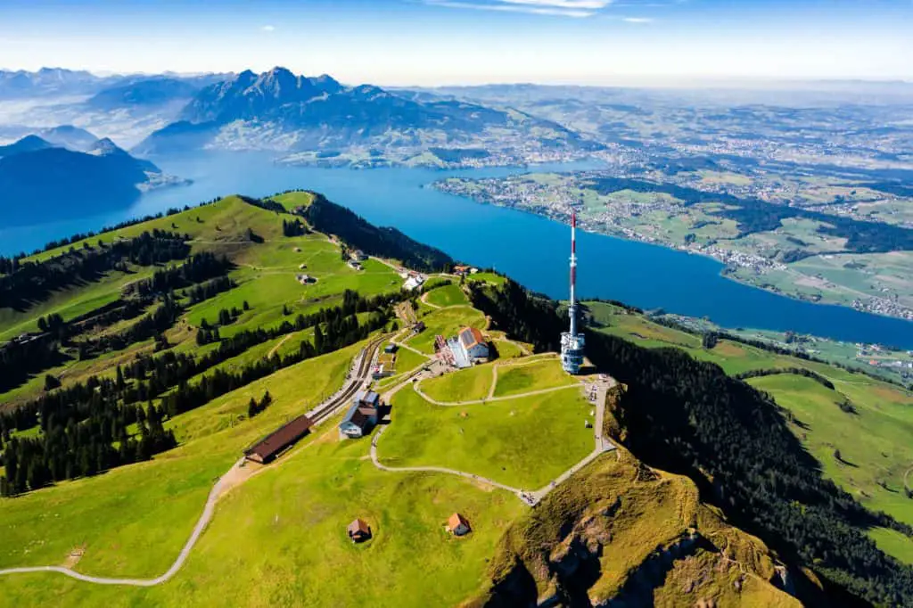 mt rigi from the air on summer day