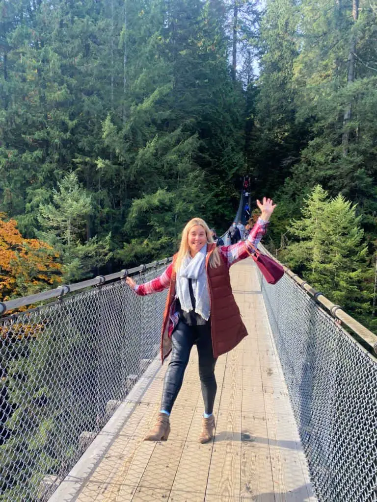 woman posing on capilano suspension bridge