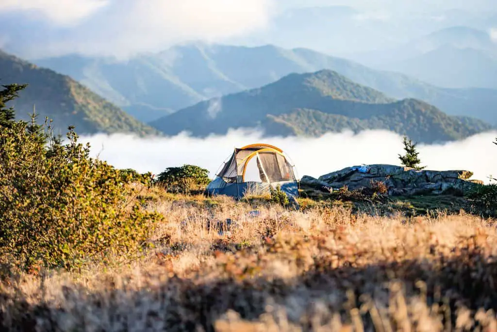 tent on mountain with mist