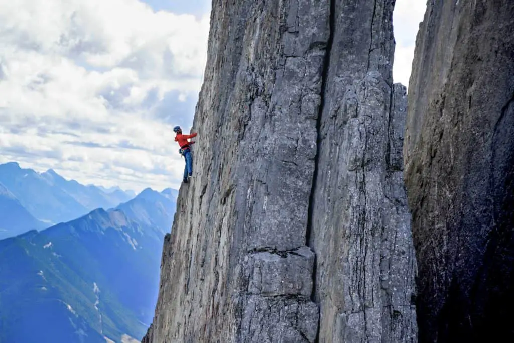 rock climber in canadian rocky mountains