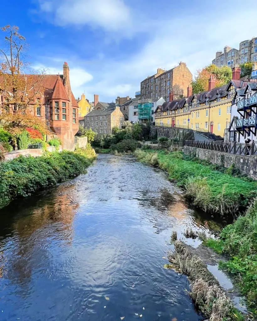 dean village and water of leith in fall sunshine