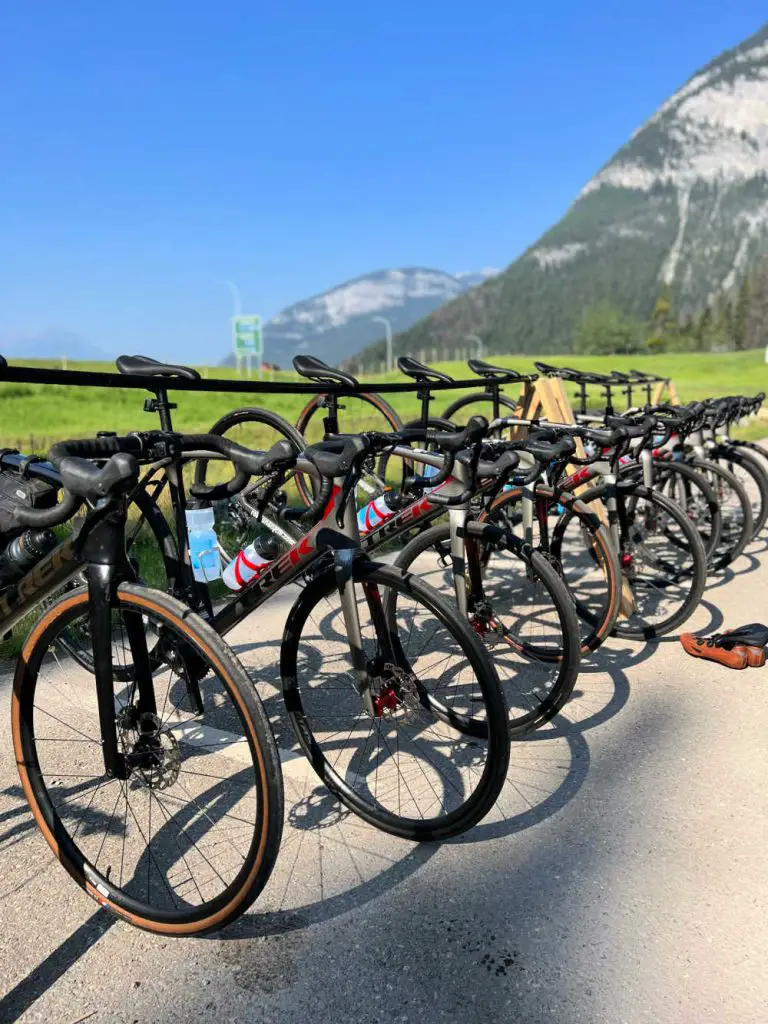 bikes in a row in banff with trek travel