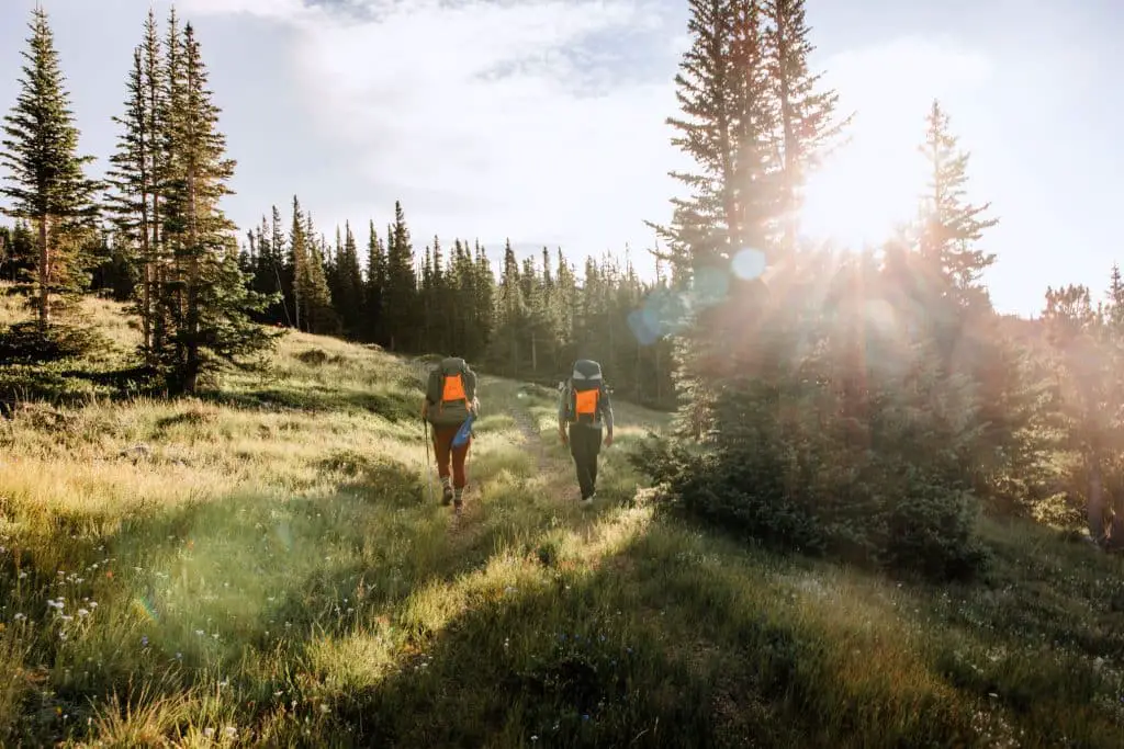 two hikers walking in the sunshine on the fjallraven classic usa hike