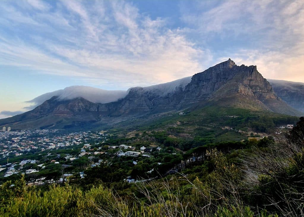 table mountain at sunrise in south africa