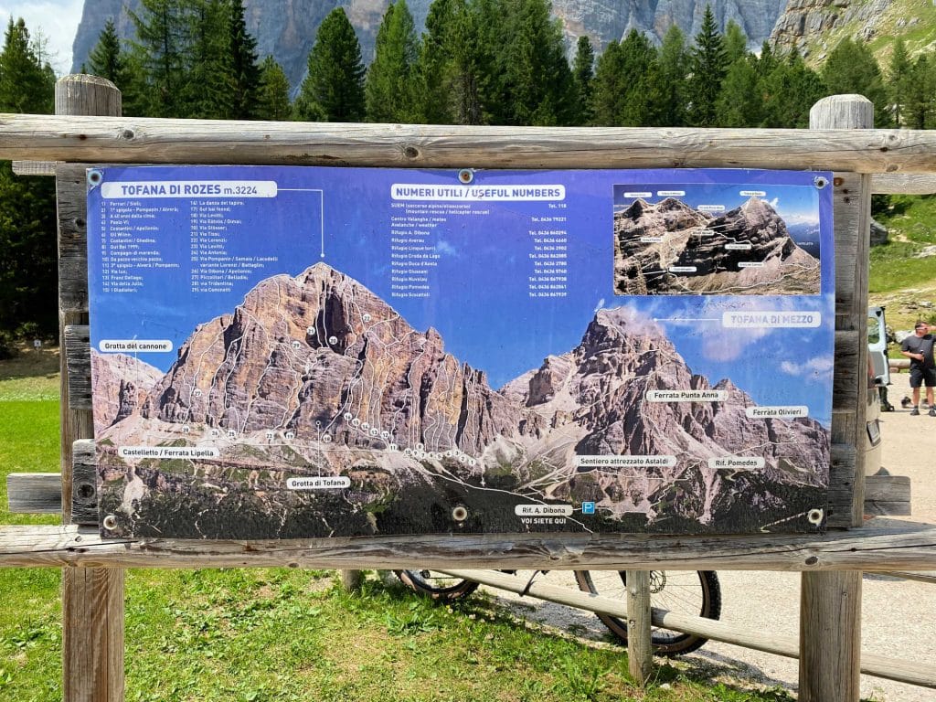 via ferrata route map sign in the italian dolomites